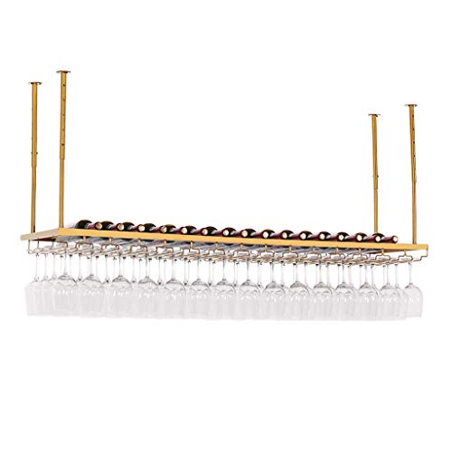 KEppd Wine Rack Wall Mounted - Ceiling Wine Racks, Adjustable Height Wall Mounted Hanging Wine Bottle Holder Glass Goblets Stemware Rack Holder V
