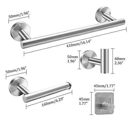 EXLECO 5PCS Towel Rack 41cm Towel Rails Wall Mounted Rack for Bathrooms Stainless Steel Long Round Bathroom Accessory, Screws Mounting Polished F