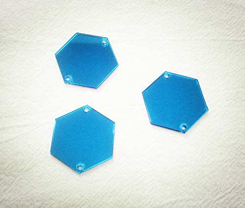 MEYA Sew On Hexagon Acrylic Mirror Beads, Mirror Diamante Rhinestone Crystal Flat Back Mirror Beads with Hole (Gold)