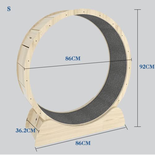Cat Running Wheel, Cat Exercise Wheel Treadmill with Carpeted Runway, Fitness Weight Loss Device, Natural Wood Color (S)