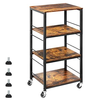CADUKE Rolling Kitchen Cart Industrial Serving Cart 4 Tier Wood Utility Island on Wheels Rolling Bar Cart with Storage Farmhouse Microwave Table