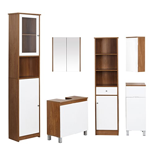 Premier Housewares Bathroom Storage Cabinet Oak Finish Bathroom Shelf Mounted Mirror Wall for Bathroom Large Bathroom Cabinet 63.5 x 30 x 13.5 cm