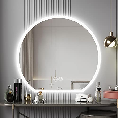 Led round vanity mirror with lights, Temperature Adjustable, 3 Colors,Bathroom Vanity Mirror,Smart Touch Switch,Anti-Fog Dimmable Lights, Easy to