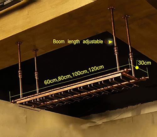 KEppd Ceiling Wine Rack, Adjustable Height Wall Hanging Metallic Iron Bottle Holder Wine Glass Holder Goblet Rack, Retro Style Creative Bar Decor