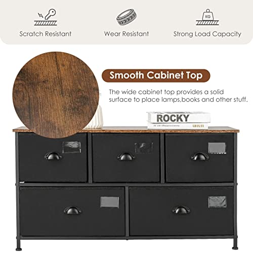 N/A 5-Drawer Dresser Storage Organizer Chest Fabric Drawer W/Labels Black