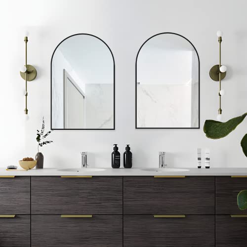 NEUWEABY Wall Mounted Mirror, Arched Wall Mirror for Bathroom, 20"x30" Arch Bathroom Mirror with Metal Frame, 2 Piece Black Vanity Mirror Decor f