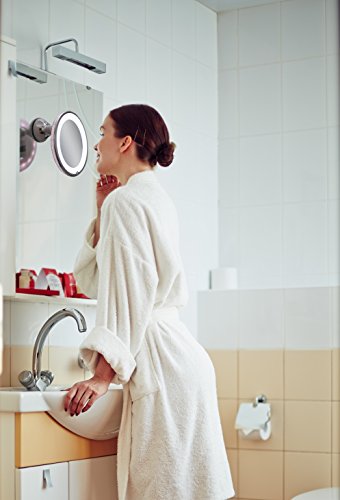 JiBen LED Lighted 10X Magnifying Makeup Mirror with Power Locking Suction Cup, Bright Diffused Light and 360 Degree Rotating Adjustable Arm, Port