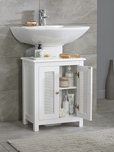 House & Homestyle Retford Under Basin Cabinet with Double Doors & Rattan Design – 60 x 48 x 29.9cm, White