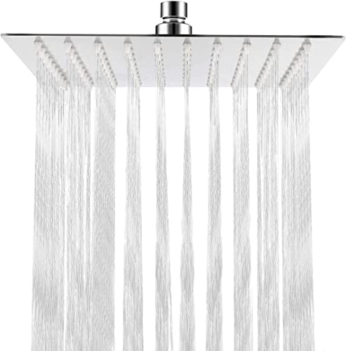 Qliver Square Rain Shower Head, 8 inch Large Top Spray Showerhead, 304 Stainless Steel Ultra Thin Powerful High-Pressure Bathroom Shower Head
