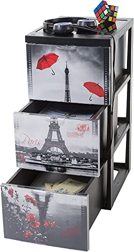 Iris Ohyama, Tower, Chest of Drawers, Plastic Storage Organizer with ergonomic handle, 15L, 3 drawers, With wheels, BPA free, Office, Bedroom, Li