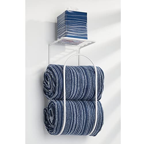 mDesign Metal Towel Shelves – Towel Rack for The Bathroom – Practical Bathroom Accessories Holder for Both Large and Small Towels – White