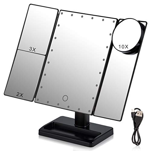 Hi-ERA Led Makeup Mirror with 24 LED Lights, Vanity Mirror with Lights, Mirror Makeup for Dressing Table, Light Up Mirror with 10x Magnifying Mir