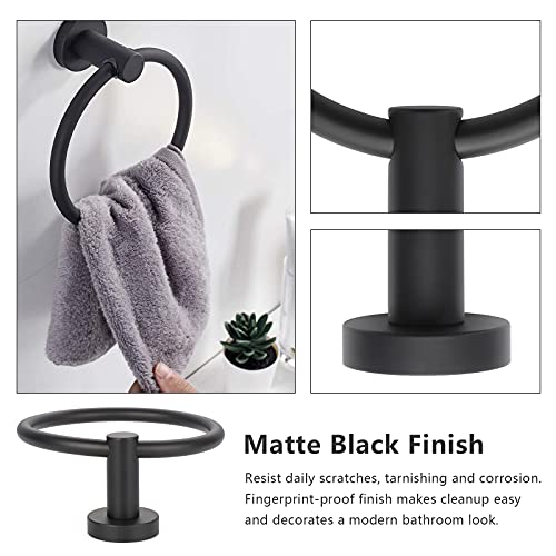 Knpwer Towel Ring 304 Stainless Steel Matte Black Towel Holder Round Shape Hand Towel Holder with Screws for Bathroom