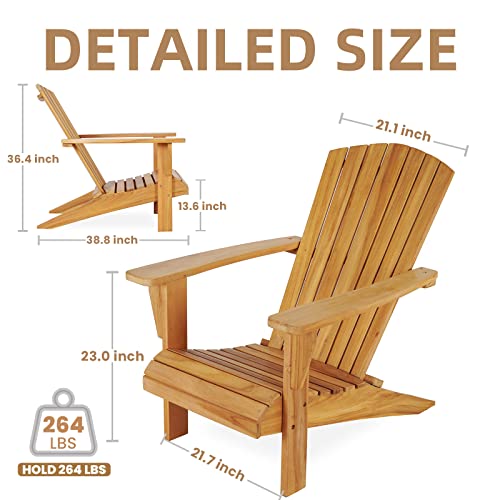OTSUN Teak Oversized Adirondack Chair, 100% Solid Grade-A Teakwood Patio Chairs Weatherproof for Outdoor, Yard, Poolside