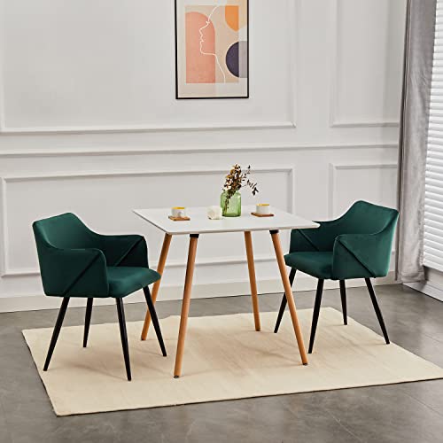 FurniutreR Square 31.5 Inch Modern Side, White with Beech Round Wood Leg for Home Kitchen Room Dining Table