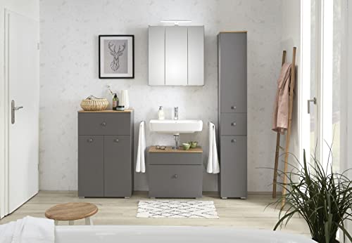 Pelipal 39-I Mirror Cabinet, Engineered Wood Glass, Quartz Grey matt, 70x65x16 cm
