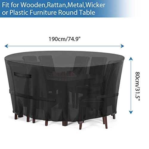 GARPROVM Garden Furniture Covers,Round Garden Table Cover 600D Heavy Duty Oxford Fabric Patio Outdoor Circular Table Cover Waterproof,Windproof &