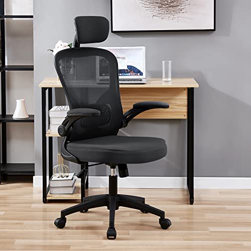 OWAY HOMELIVING Ergonomic Office Chair with Lumber Support Adjustable High Back Desk Chair with Flip-Armrest and Mesh Back for Home Computer Chai