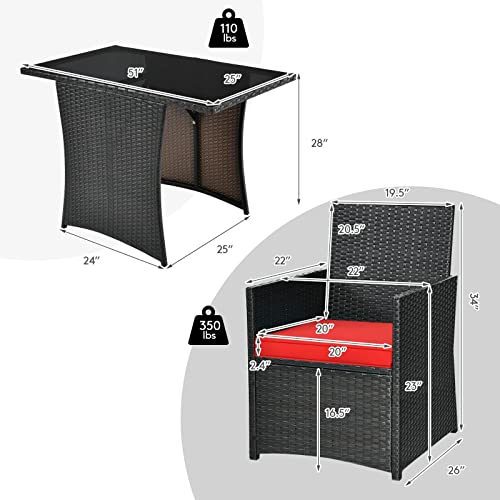 MIAOZI 3PCS Patio Rattan Furniture Set Cushioned Sofa Armrest Garden Deck Red Suitable For Patio, Porch, Garden And Balcony, Etc