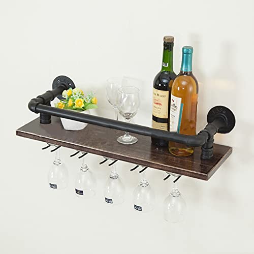 EYLINK Industrial Wall Mounted Wine Rack Cabinet Metal and Wood | Rustic Wine Storage Rack | Floating Wine Shelf Organizer Hanging Stemware Racks