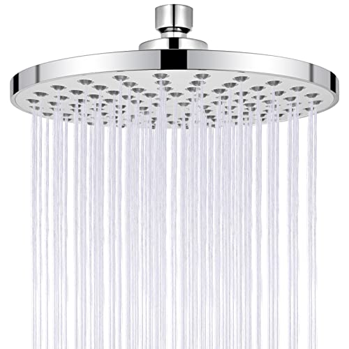 Fixed Shower Head, High-Pressure 8 inch Shower Head, Round Luxury Modern Chrome Look, Silicone Nozzles, Adjustable Shower Head Round with Swivel