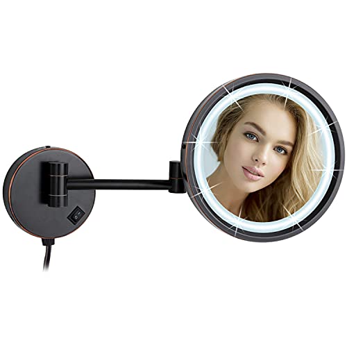 DOWRY Wall Magnifying Mirror with Lights 10x Gold Makeup Mirror 3 Switchable Light Colors Extendable LED Shaving Mirror Flexible Swivel Arm,Diame