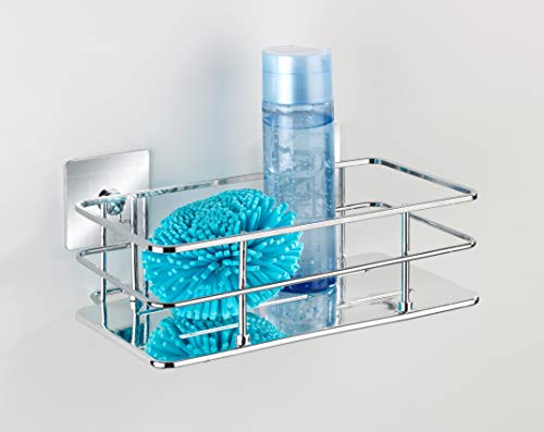 FALKE WENKO Turbo-Loc® Quadro Stainless Steel Wall Shelf - No Drilling Required, Stainless Steel, 24 x 10 x 14.5 cm, Chrome