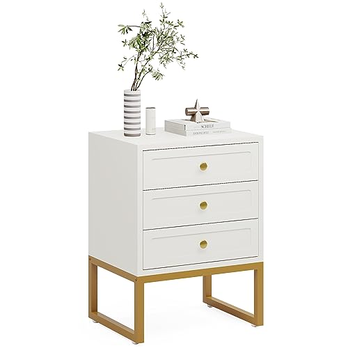 LITTLE TREE Modern Night Stand with Storage, Wood Bedside Bedroom, Tall Nightstands, Large Side End Table Metal Legs for Living Room, Easy Assemb
