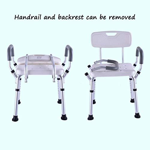 Bath Stools,Shower Stool Bath Chair Bathroom Seat with Armrests with Backrest Adjustable Height Portable Lightweight Aluminum Non-Slip Handicappe