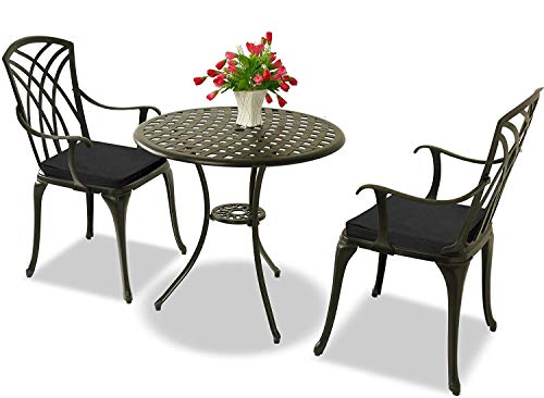 Homeology OSHOWA Cast Aluminium Weatherproof Outdoor Table with 2 Chairs Bistro Set