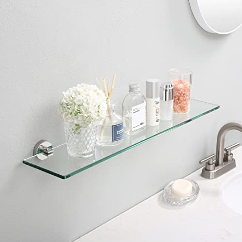 KES Glass Shelf with Stainless Steel Bracket, 60CM Bathroom Shelf Floating Shelf Tempered Glass Wall Mounted Polished Finish, A2024S60