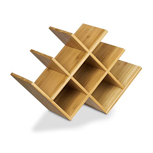 Relaxdays Rack made Bamboo, Size: 31.5 x 47 x 16.5 cm 8 Shelf Wooden Holder for Standard Wine Bottles, Natural Brown, Wood, 16.5 x 47 x 31.5 cm