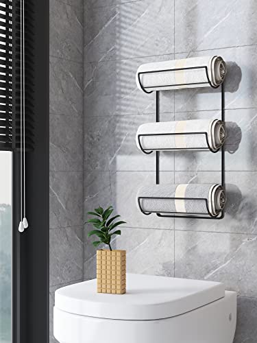 JOIN IRON Wall Towel Rack for Rolled Towels, Bathroom Towel Storage, Metal Bath Towel Holder for Folded Large Towel Washcloths
