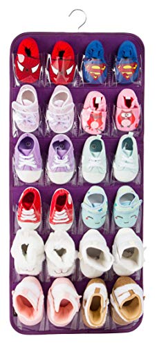 PACMAXI Over The Door Shoes Organizer for 12 Pairs of Baby Shoes Boys Girl, Hanging Baby Shoe Organizer with Hanger(Polyester Material-Grey)