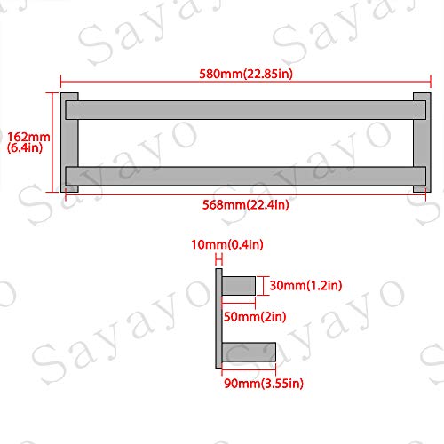 Sayayo Double Towel Rail Wall Mounted Hand Towel Holder for Bathroom Kitchen, SUS304 Stainless Steel Matte Black, EGOY002-B