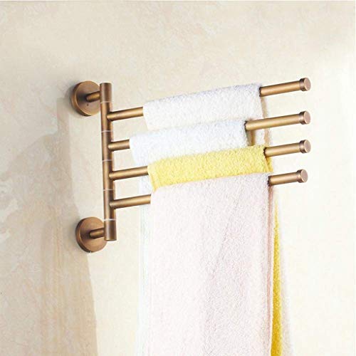 N/A Towel rack antique- 3-Bars Towel Bar Brass Active Folding Bath Towel Holder Shelf Wall Mounted Towel Rack