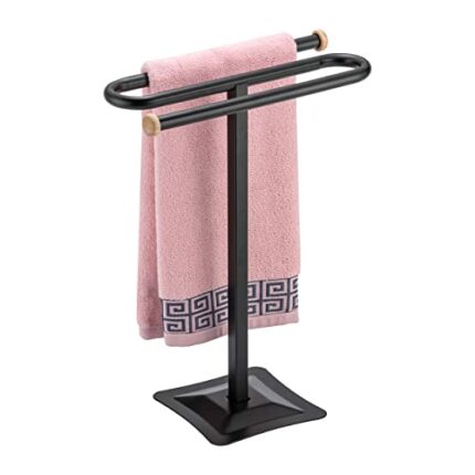 ZCDCP Hand Towel Holder Stand, S-Shape Stainless Steel Towel Rack for Bathroom Countertop with Metal Base, Black Freestanding Hand Towel Holder
