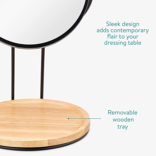 Navaris Cosmetic Mirror With Jewellery Tray - Table-Top Mirror For Makeup And Grooming - Double Sided With 2x Magnification - 29 x 17 x 17cm