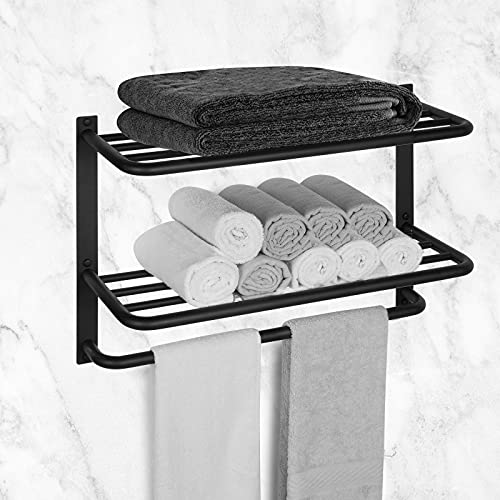 DEWVIE Bathroom Towel Rack with Tower Bars SUS 304 Stainless Steel Lavatory Bath Towel Shelf Wall Mount Towel Holder Polished Surface Finish, 22