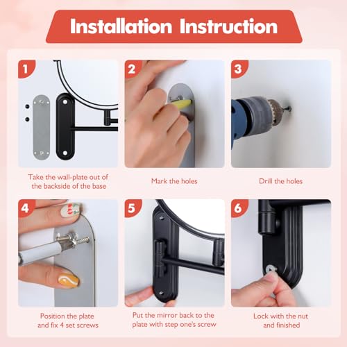 DASLAVA 8.5 Inch Wall Mounted Makeup Mirror Magnifying Mirror for Shaving Double Sided 1X/10X Cosmetic Mirror 360°Swivel Extendable Bathroom Mirr