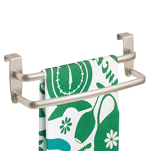 mDesign Double Tea Towel Holder for Hanging Over The Kitchen Cupboard Door - Towel Rack - No Drilling Necessary - Also Suitable as a Bath Towel H