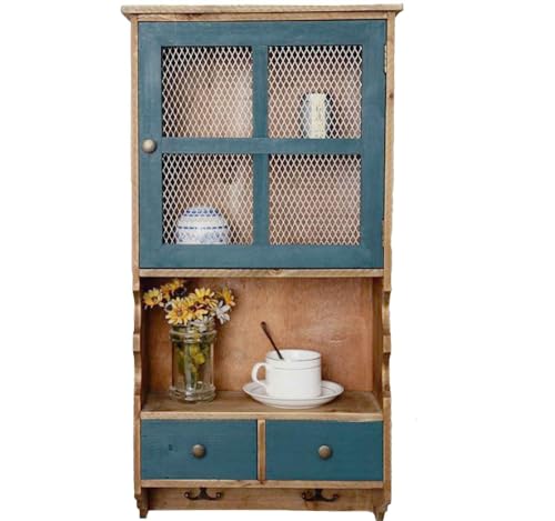 mosegor Rustic 4-Tier Wooden Storage Cabinet Sideboard Glass Cabinet Industrial Bookshelf Sideboard with 2 drawers &Cabinet with doors& 2 Hook fo