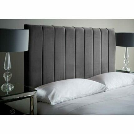 Amelia Lined Verti Headboard 20 inch Plush Soft Touch Velvet Headboard (Grey Plush Velvet, 4FT6 Double)