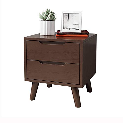 JYDQM All Solid Wood Bedside Table with Double Drawer Storage Cabinet, Simple and Bedroom Mini Bedside Table, Walnut Color