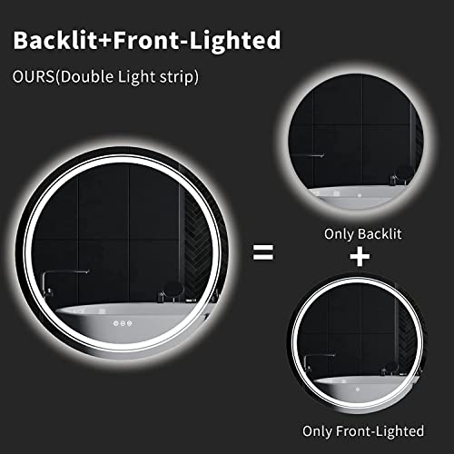 LUVODI Round Illuminated Bathroom Mirror: 600mm Dimmable LED Lighted Circle Wall Mounted Vanity Mirror with Demister Pad Smart Touch Sensor for M