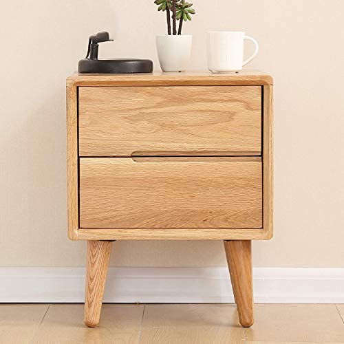 maozi Solid Wood Bedside Table with Double Drawer Design, Simple and Bedroom Solid Wood Bedside Table