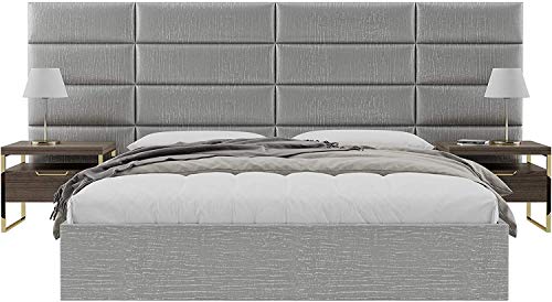 VANT Upholstered Accent Wall Panels - Packs of 4 - Easy to Install - Twin-King Size Headboard (76cm Wide, Metallic Silver)