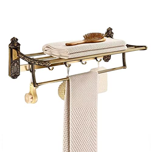HIGOH Towel Racks,Bathroom Towel Rack Wall Mounted Towel Holder,Aluminum Material Antique Brass Bath Double Towel Bathroom Foldable Towel Rack,Ac