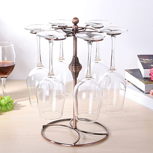 Endndsca Countertop Wine Glass Holder, Red Wine Glass Stemware Racks, Elegant Freestanding Tabletop Stemware Storage Rack with 6 Hooks Kitchen Gl
