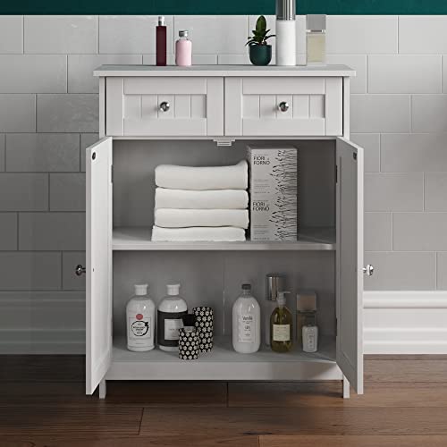 Bath Vida Priano 2 Drawer 2 Door Bathroom Cabinet Storage Cupboard Floor Standing Unit, White